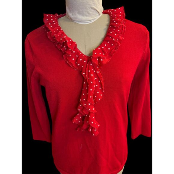 Jones New York Red Knit Top Removable Ruffle Collar Sz. XL 3/4 Sleeves - Picture 7 of 11